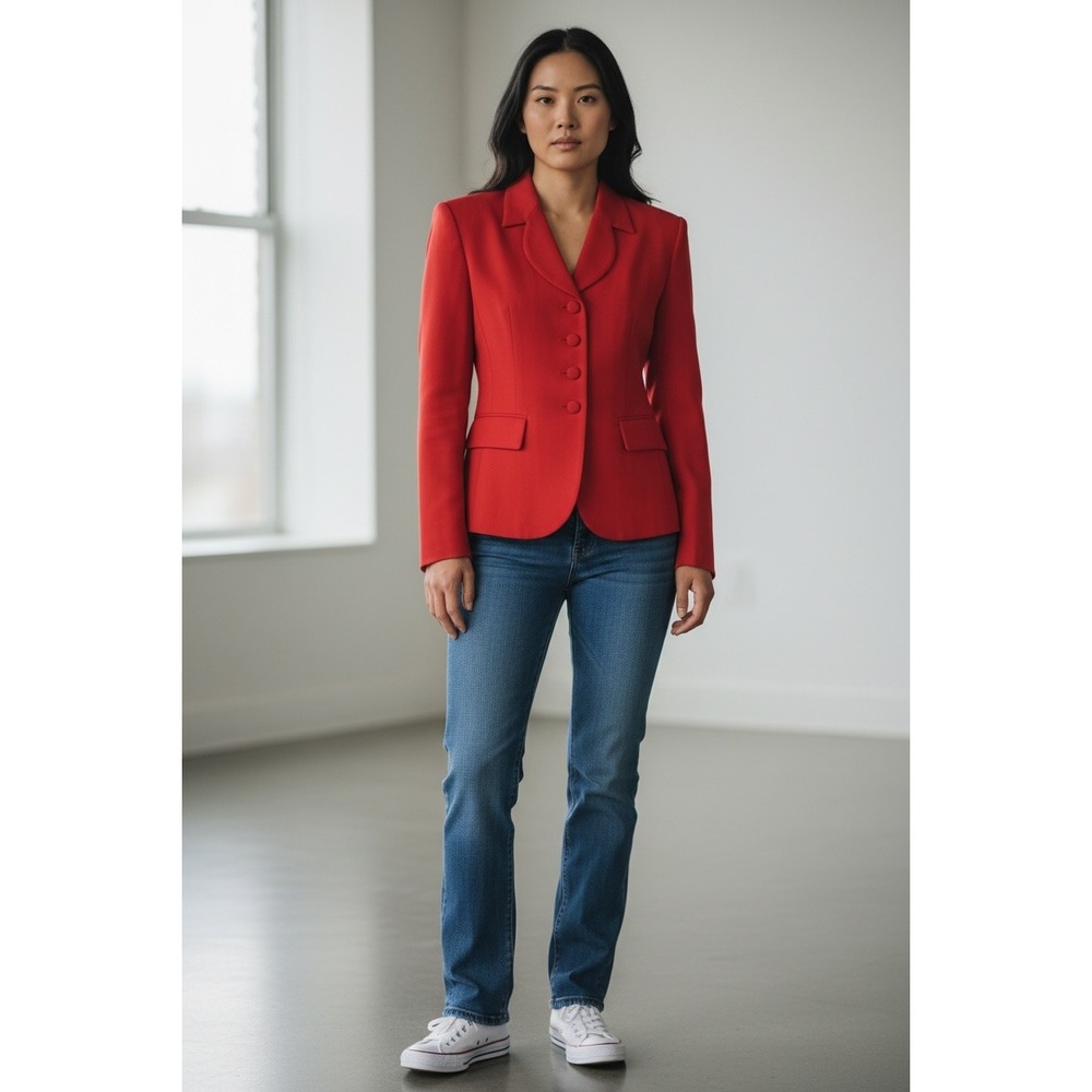 Bold‎ Red Button Front Blazer Women's Tailored Jacket Career Formal Occasion